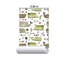 Load image into Gallery viewer, Teen Whale Watercolor Peel & Stick Wallpaper N015068