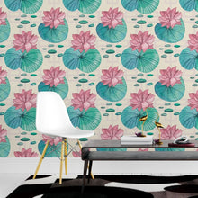 Load image into Gallery viewer, Watercolor Lotus Flowers Peel & Stick Wallpaper N015108