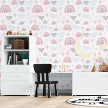 Load image into Gallery viewer, Rainbows Hearts Peel & Stick Wallpaper N015126