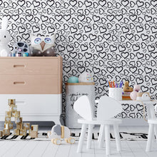 Load image into Gallery viewer, Hearts Black and White Peel & Stick Wallpaper N04022