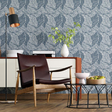 Load image into Gallery viewer, Leaves Blue White Peel & Stick Wallpaper N04105