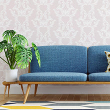 Load image into Gallery viewer, Damask Pink and White Peel & Stick Wallpaper N04148