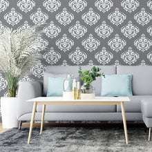 Load image into Gallery viewer, Damask Dark Gray Peel & Stick Wallpaper N04154