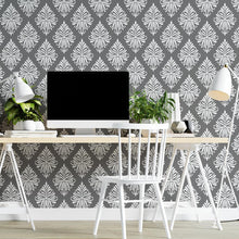 Load image into Gallery viewer, Damask Grey Leaves Peel & Stick Wallpaper N04156