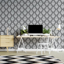 Load image into Gallery viewer, Damask Grey Leaves Peel & Stick Wallpaper N04156
