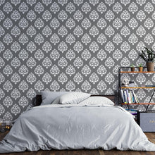 Load image into Gallery viewer, Damask Grey Leaves Peel & Stick Wallpaper N04157