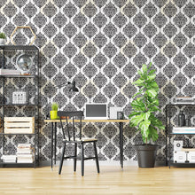 Load image into Gallery viewer, Damask Black and White Peel & Stick Wallpaper N04220