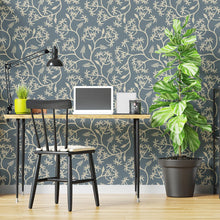 Load image into Gallery viewer, Floral Minimalist Blue and Beige Peel & Stick Wallpaper N04278