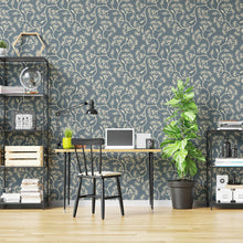 Load image into Gallery viewer, Floral Minimalist Blue and Beige Peel & Stick Wallpaper N04278