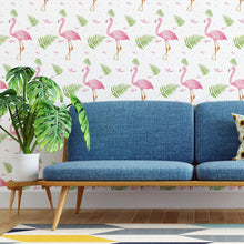 Load image into Gallery viewer, Flamingos Leaves Peel & Stick Wallpaper N04300