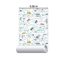 Load image into Gallery viewer, Colorful City with Cars Peel & Stick Wallpaper N05003