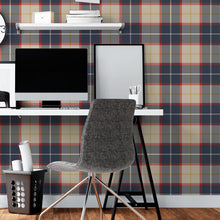 Load image into Gallery viewer, Beige Red and Blue Plaid Peel & Stick Wallpaper N06037