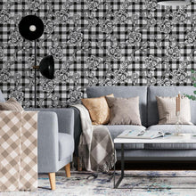 Load image into Gallery viewer, Plaid with Flowers Peel & Stick Wallpaper N06042