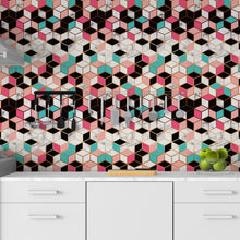 Load image into Gallery viewer, Graphic Pink Cubes Marble Peel & Stick Wallpaper N06056