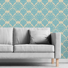 Load image into Gallery viewer, Damask Classic Blue and Beige Peel & Stick Wallpaper N06058