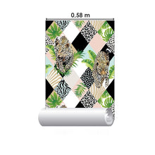 Load image into Gallery viewer, Tropical Patchwork Jaguar Peel & Stick Wallpaper N06081