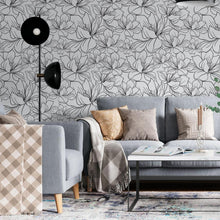Load image into Gallery viewer, Floral Lines White and Black Peel & Stick Wallpaper N06096