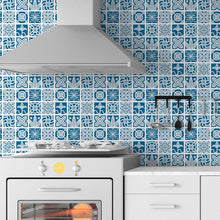 Load image into Gallery viewer, Tile Geometric Blue Peel & Stick Wallpaper N06111