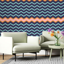 Load image into Gallery viewer, Chevron Blue Pink and Orange Peel & Stick Wallpaper N06121