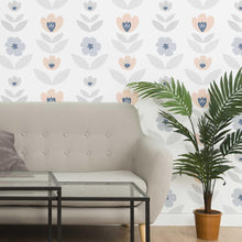 Load image into Gallery viewer, Floral Pastel Colors Blue and Pink Peel & Stick Wallpaper N06187