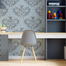 Load image into Gallery viewer, Damask Blue Gray Peel & Stick Wallpaper N06189
