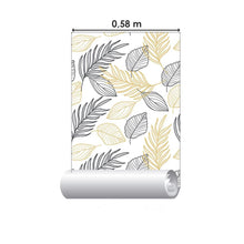 Load image into Gallery viewer, Leaves Lines Beige and Black Peel & Stick Wallpaper N06214