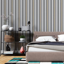 Load image into Gallery viewer, Beige Gray Striped Peel & Stick Wallpaper N06236