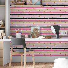 Load image into Gallery viewer, Hearts Striped Peel & Stick Wallpaper N06243