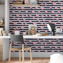 Load image into Gallery viewer, Stripes and Hearts Peel & Stick Wallpaper N06246