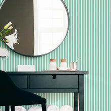Load image into Gallery viewer, Green and White Striped Peel & Stick Wallpaper N06276
