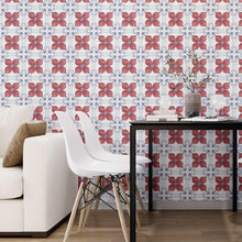 Load image into Gallery viewer, Red and Blue Tile Retro Peel & Stick Wallpaper N07003