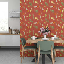 Load image into Gallery viewer, Mushrooms and Leaves Red Peel & Stick Wallpaper N07029