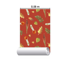 Load image into Gallery viewer, Mushrooms and Leaves Red Peel & Stick Wallpaper N07029