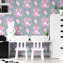 Load image into Gallery viewer, Unicorns Pink and Flowers Multi-Color Peel & Stick Wallpaper N07037