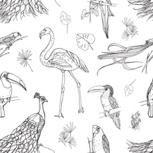 Load image into Gallery viewer, Aves Tropical Black and White Peel & Stick Wallpaper N07054