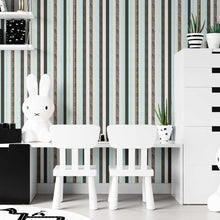 Load image into Gallery viewer, Stripes With Draws Blue and Beige Peel & Stick Wallpaper N07066
