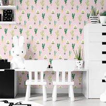 Load image into Gallery viewer, Cactus Minimalists Pink Peel & Stick Wallpaper N07099