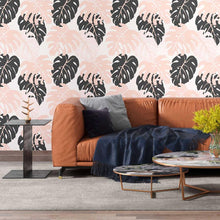 Load image into Gallery viewer, Tropical Leaves Pink and Black Peel & Stick Wallpaper N08049
