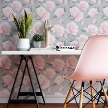 Load image into Gallery viewer, Roses and Leaves Gray Peel & Stick Wallpaper N08063