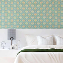 Load image into Gallery viewer, Damask Golden and Blue Peel & Stick Wallpaper N08108