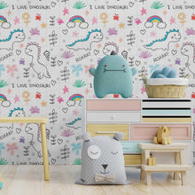 Load image into Gallery viewer, Little Dinosaurs Cartoon Peel & Stick Wallpaper N08200