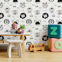 Load image into Gallery viewer, Forest Animals Gray Peel & Stick Wallpaper N09005