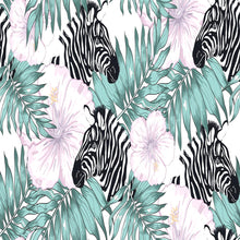 Load image into Gallery viewer, Zebras Tropical Flowers and Le Birds Peel & Stick Wallpaper N09008