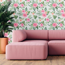 Load image into Gallery viewer, Tropical Hibiscus and Leaves Peel & Stick Wallpaper N09011