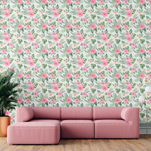 Load image into Gallery viewer, Tropical Hibiscus and Leaves Peel & Stick Wallpaper N09011