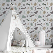 Load image into Gallery viewer, Forest Animals Gray Peel &amp; Stick Wallpaper N09005
