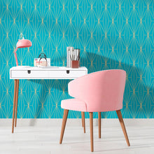 Load image into Gallery viewer, Luxury Blue Art Deco Peel &amp; Stick Wallpaper N010021
