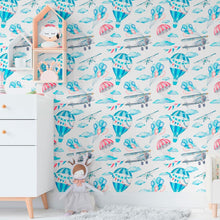 Load image into Gallery viewer, Childlike Airplanes and Balloons Peel &amp; Stick Wallpaper N011098
