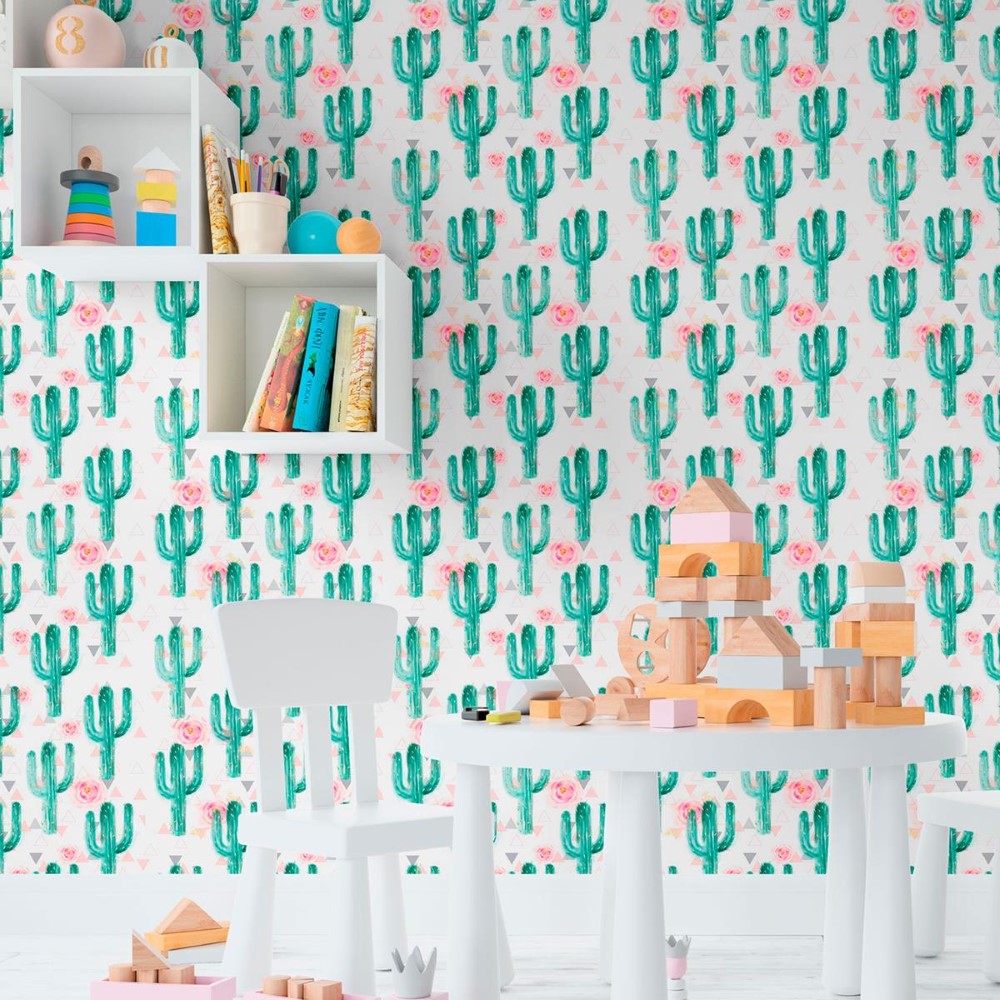 Cactus and Flowers Peel & Stick Wallpaper N011108