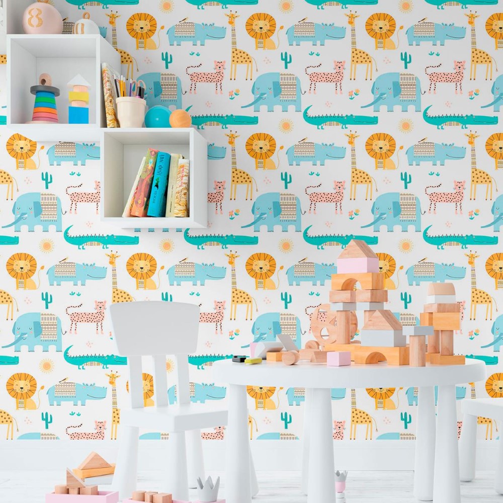 Animais Savana Divertidos Peel & Stick Wallpaper N08044